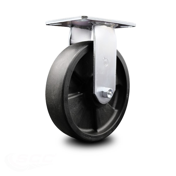 8 Inch Heavy Duty Top Plate Glass Filled Nylon Rigid Caster with Ball Bearing
